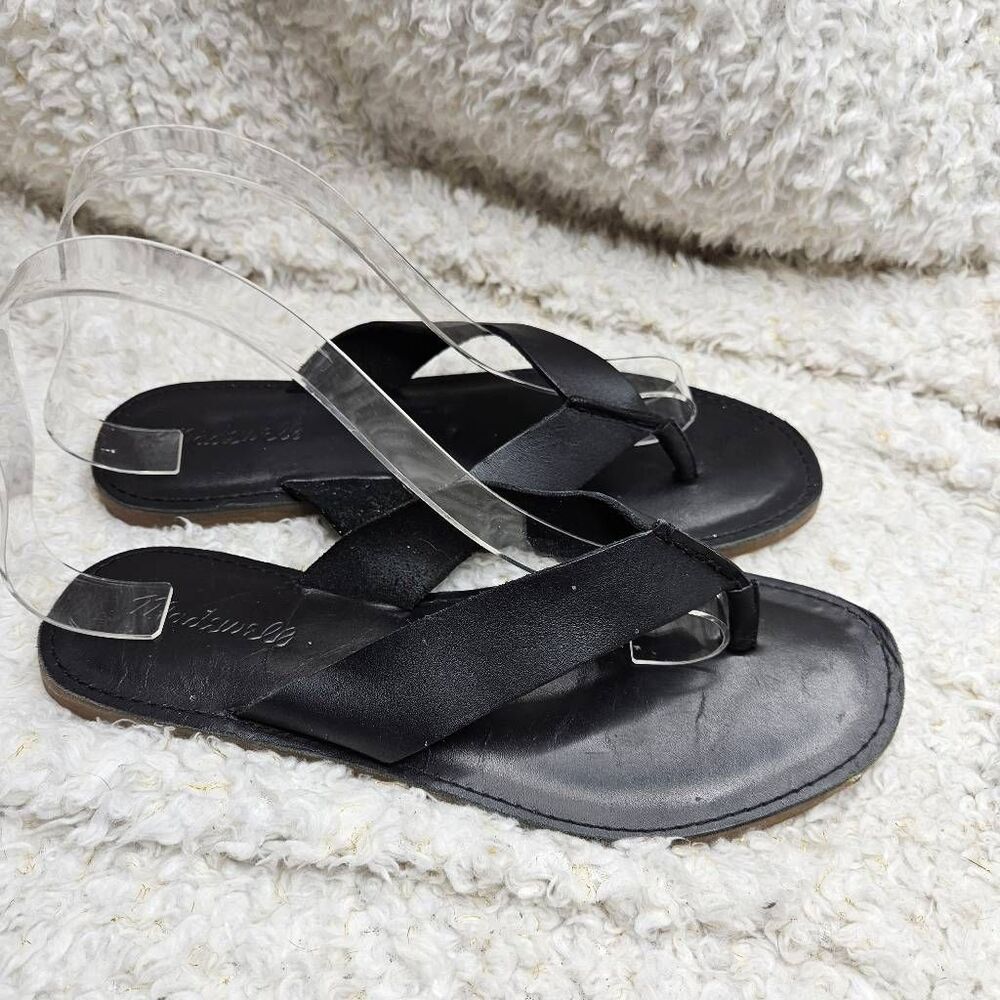 Madewell The Boardwalk Black Leather Sandals sz 8.5
